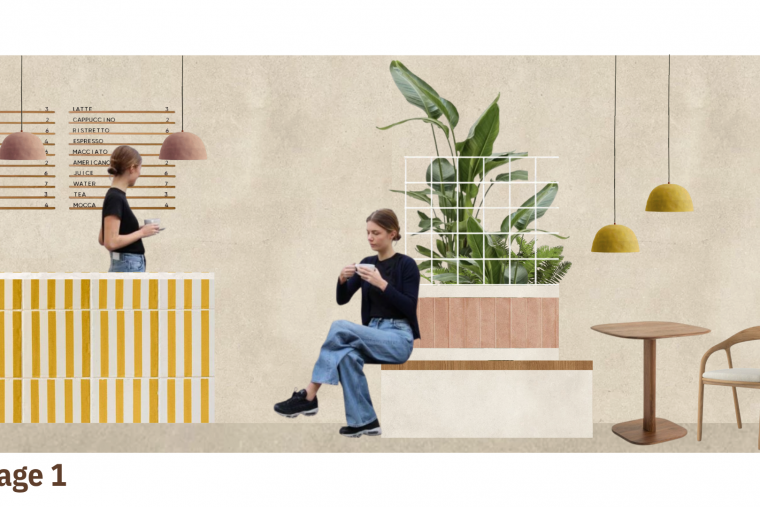 Collage descriptivo de la propuesta de interiorismo para un proyecto de hostelería en Málaga.