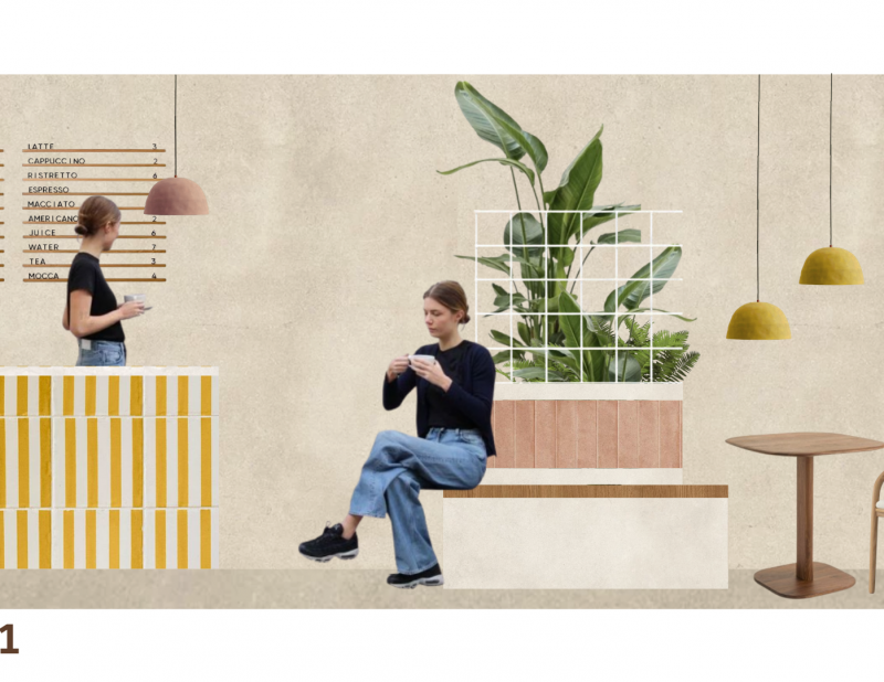 Collage descriptivo de la propuesta de interiorismo para un proyecto de hostelería en Málaga.